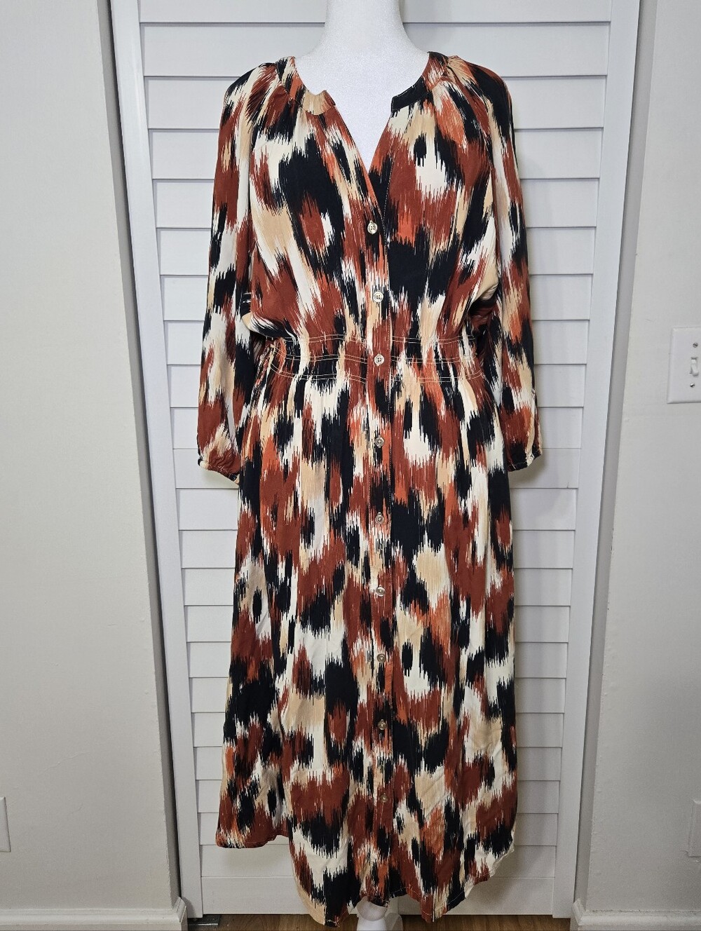 Harlow & Rose Rust Multi-Print Button-Front Midi Dress Size XL - Picture 2 of 11